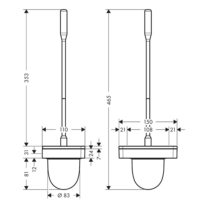 Axor Universal Ершик для унитаза подвесной с стеклянной колбой, латунь цвет: шлифованный черный хром 42835340