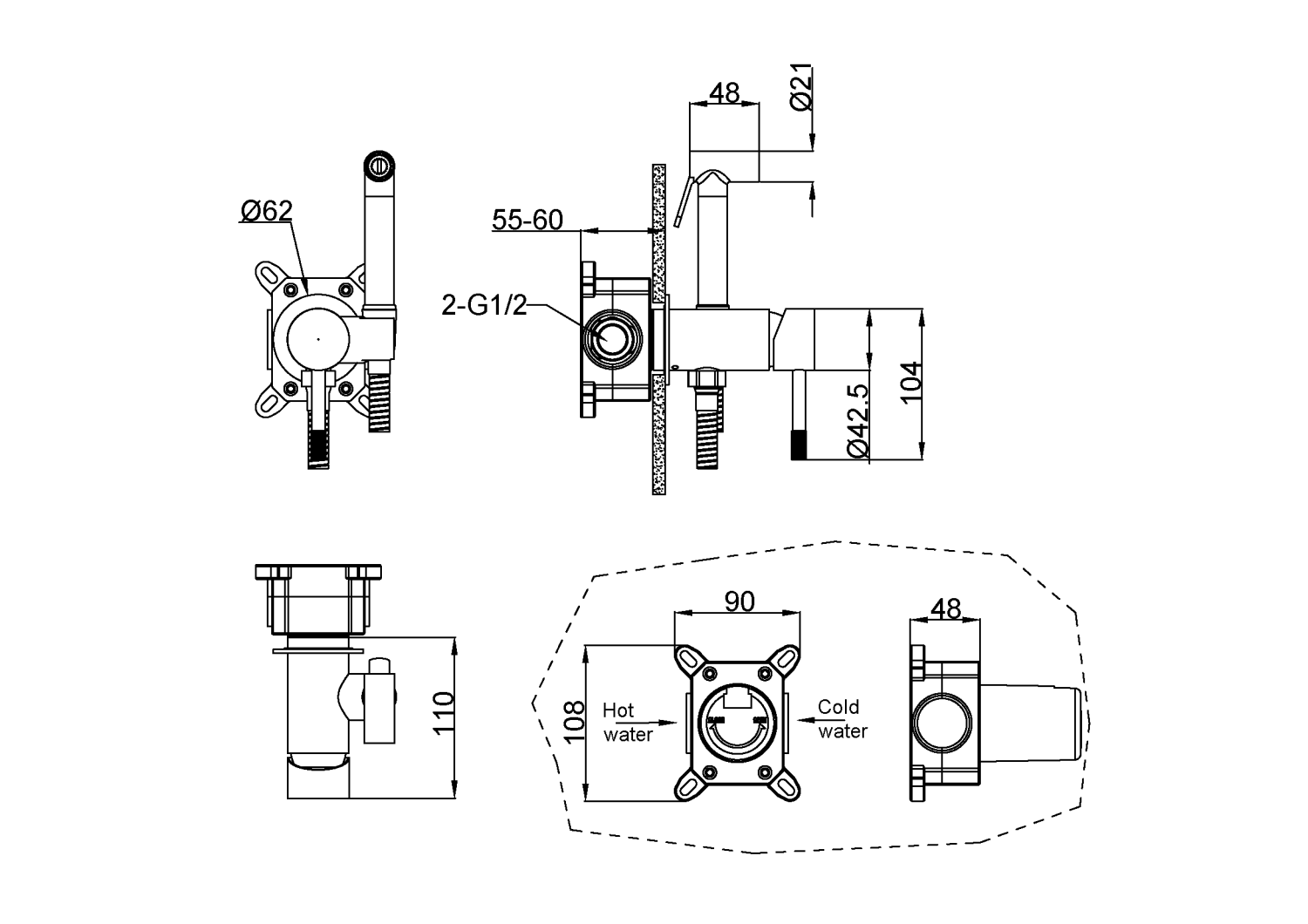 Boheme Uno Гигиенический душ со смесителем и встраиваемой частью, цвет: matt white 467-MW