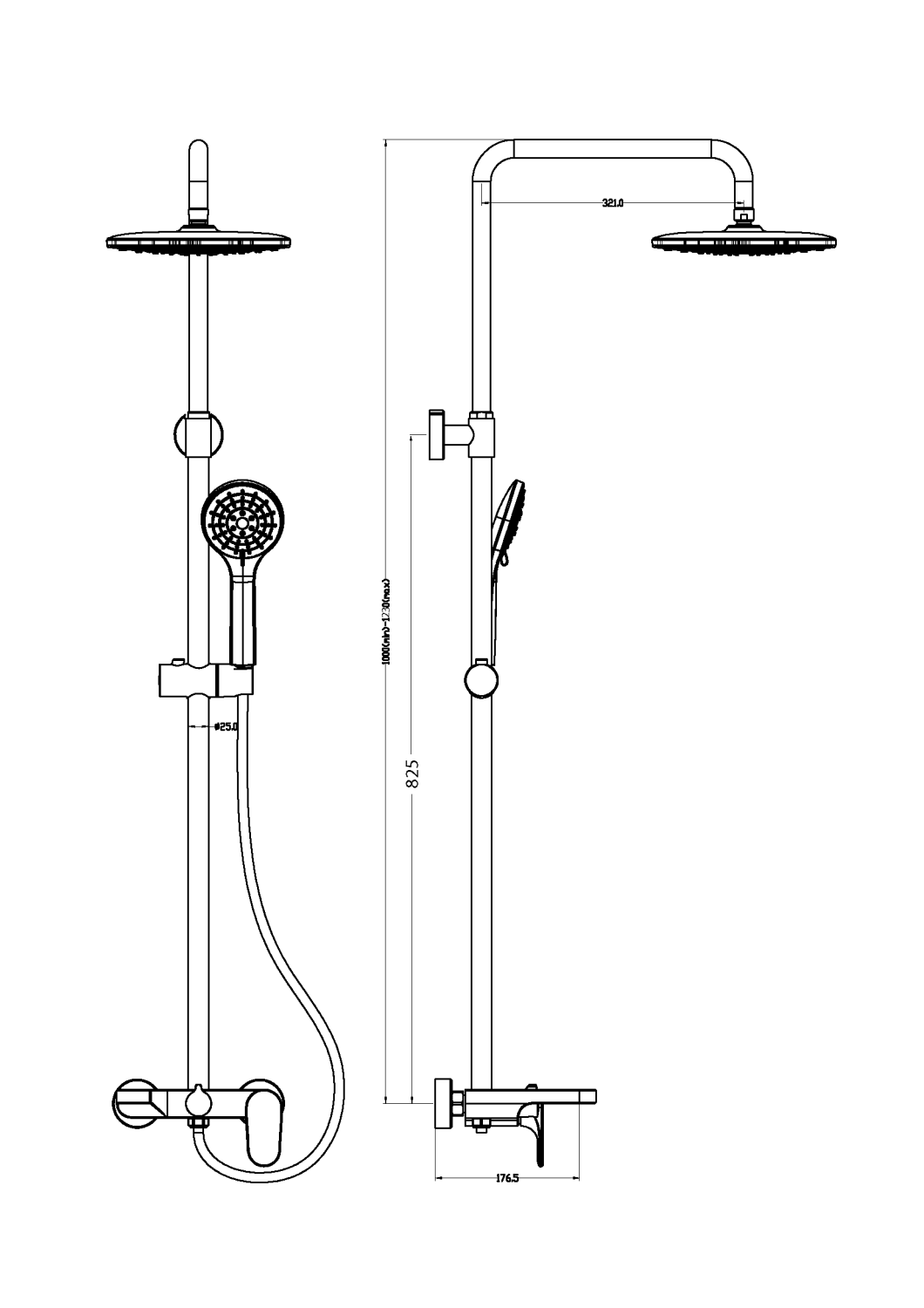 Boheme Spectre Душевая стойка: смеситель, ручной душ 5 видов струи, верхний душ 25 см, цвет: chrome 458-CR