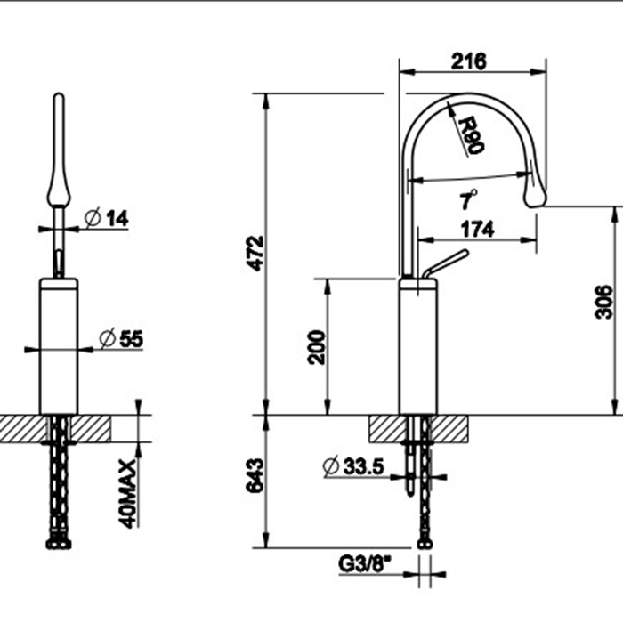 Gessi Goccia Смеситель для раковины, цвет: черный XL 33608#299
