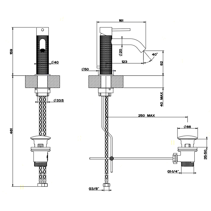 Gessi 316 Meccanica Смеситель для раковины, цвет: Steel Brushed 54201#239