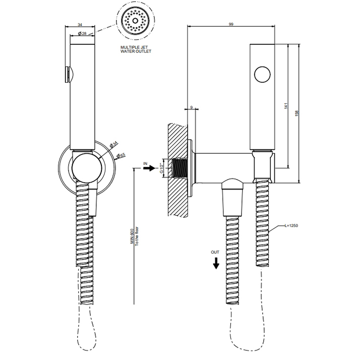 Gessi Inciso Гигиенический душ многостуйный, шланг 125 см, цвет: aged bronze 58153#187
