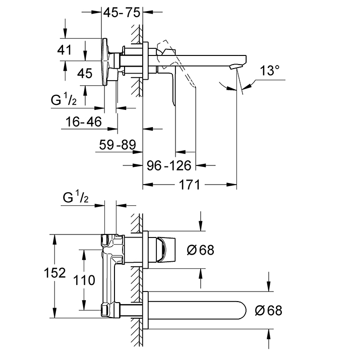 Grohe BauLoop Смеситель для раковины настенный встраиваемый, цвет: хром 20289000