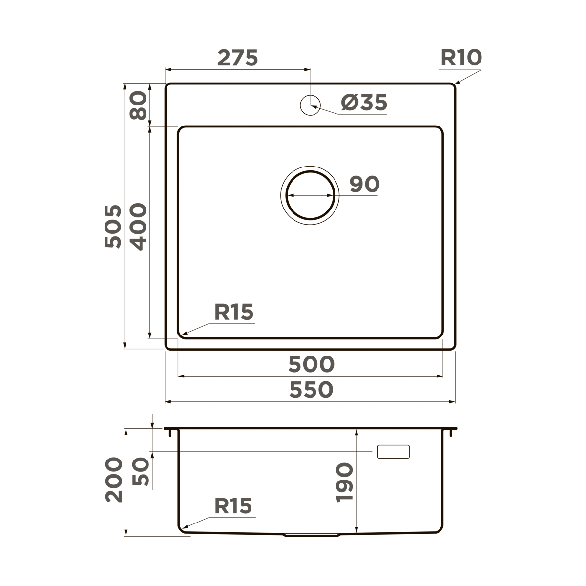 Omoikiri Amadare 55-IN Кухонная мойка нерж. сталь 55x50 см, цвет: нержавеющая сталь 4993718