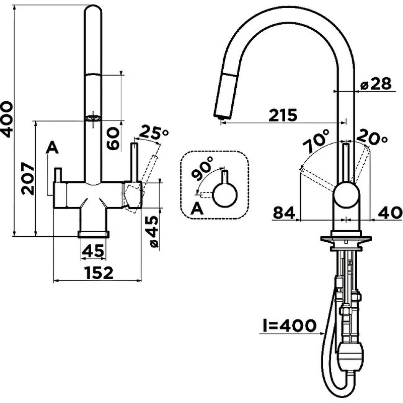 Omoikiri Akita-S-BN Смеситель для кухни с гибким изливом и возм. подкл. фильтр, нерж. сталь 4994302