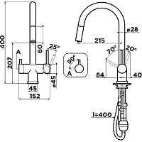 Omoikiri Akita-S-BN Смеситель для кухни с гибким изливом и возм. подкл. фильтр, нерж. сталь 4994302