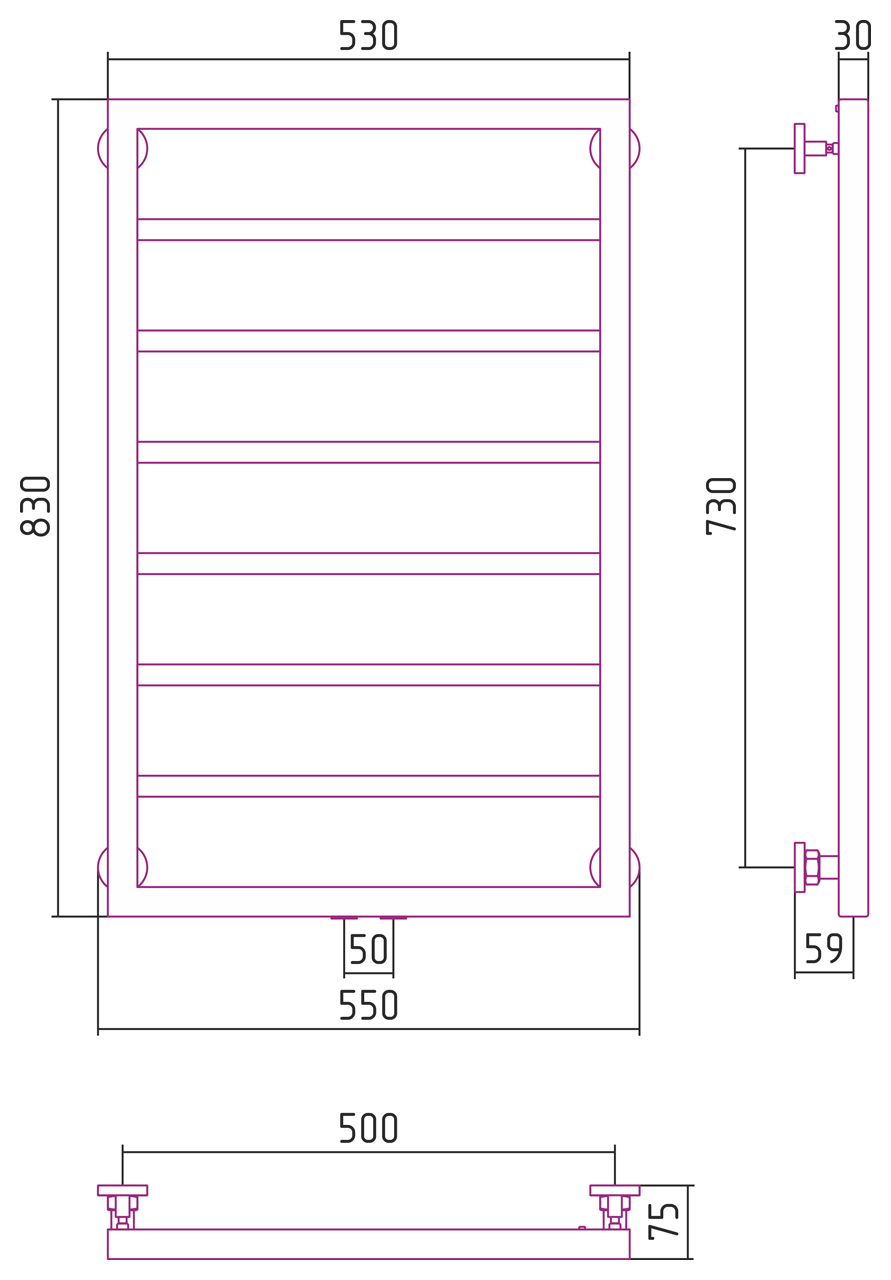 Сунержа Канцлер Полотенцесушитель водяной 50x80h, цвет: матовый черный 31-0254-8050