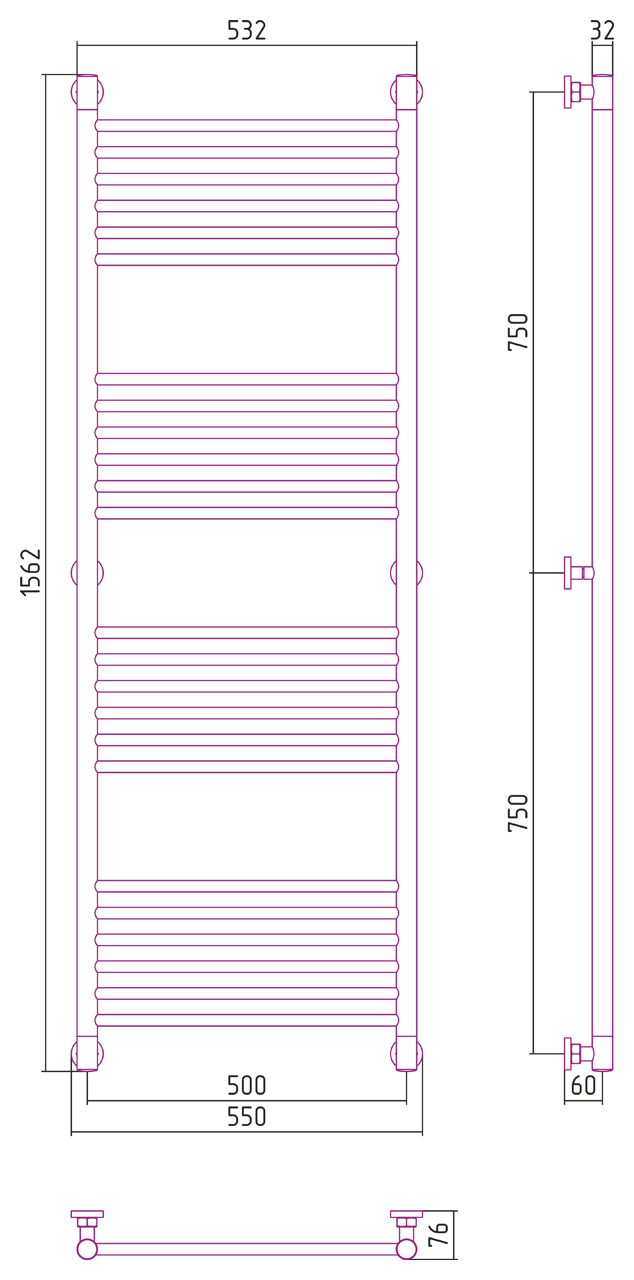Сунержа Богема+ Полотенцесушитель водяной 50x150h, цвет: матовый белый 30-0220-1550