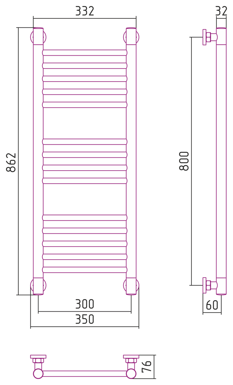 Сунержа Богема+ Полотенцесушитель водяной 30x80h, цвет: матовый черный 31-0220-8030