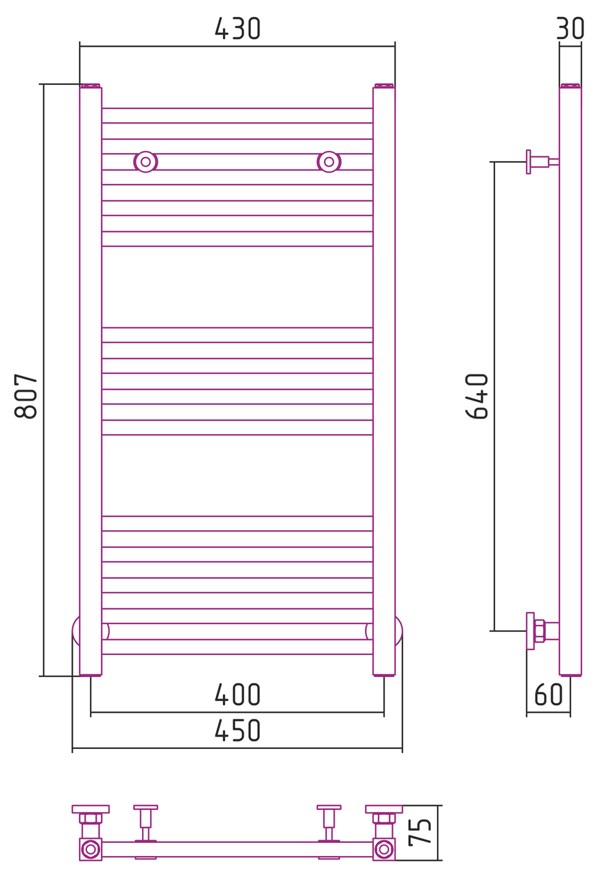 Сунержа Модус Полотенцесушитель водяной 40x80h, цвет: матовый черный 31-0250-8040