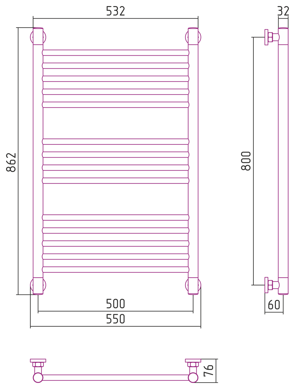 Сунержа Богема+ Полотенцесушитель водяной 50x80h, цвет: матовая шампань 022-0220-8050