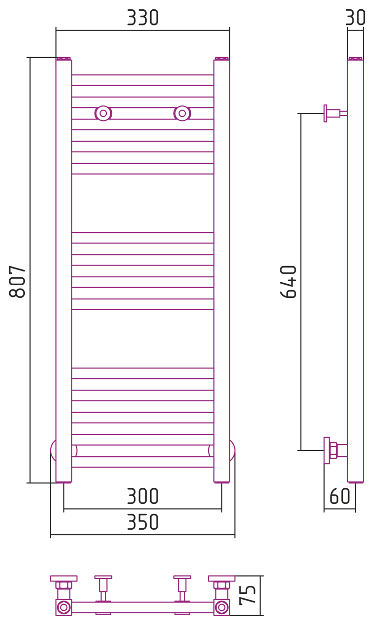 Сунержа Модус Полотенцесушитель водяной 30x80h, цвет: без покрытия 00-0250-8030