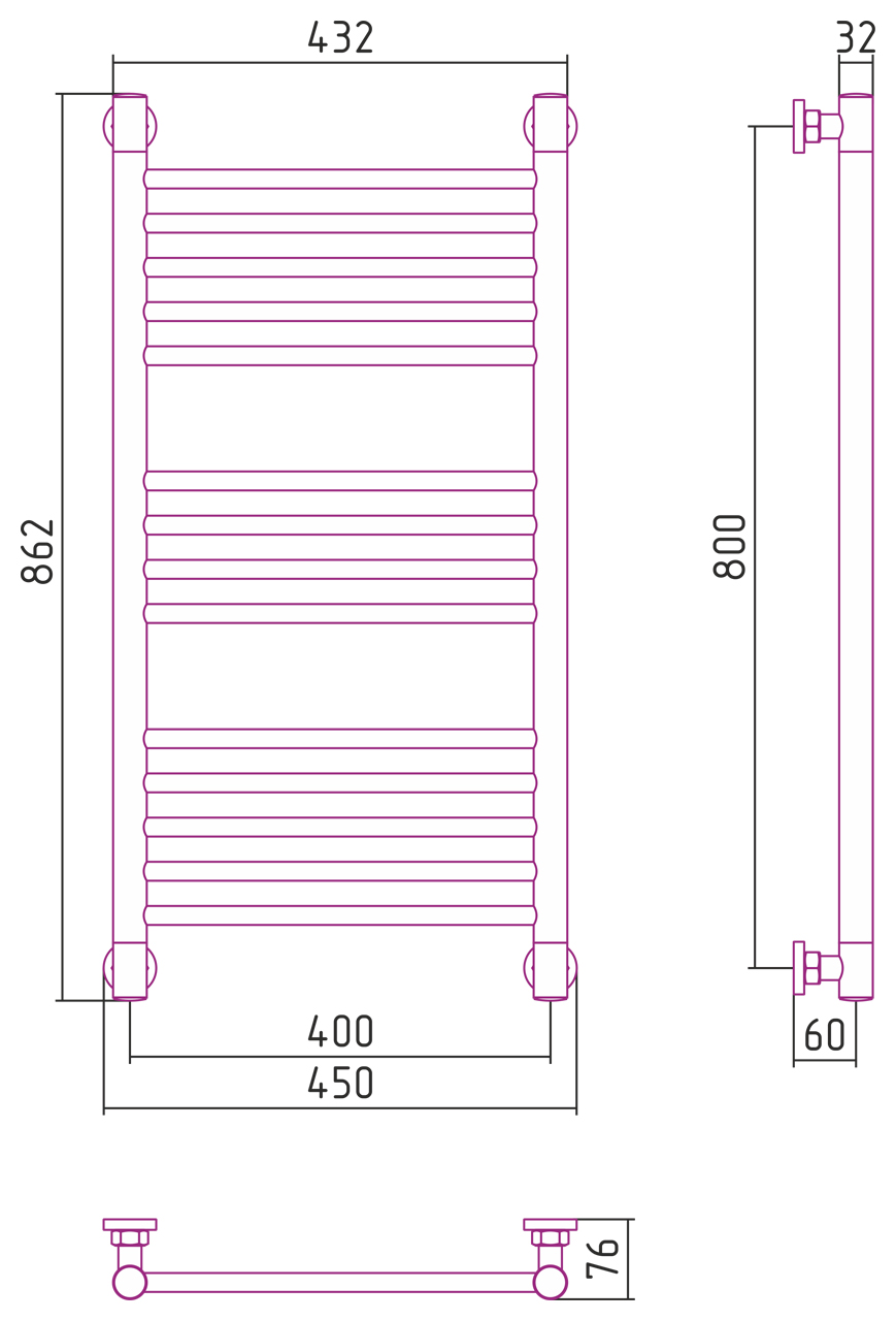 Сунержа Богема+ Полотенцесушитель водяной 40x80h, цвет: матовый черный 31-0220-8040