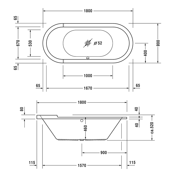 Duravit Starck Ванна гидромассажная овальная, встр. версия. 760009000CP1000
