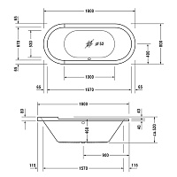 Duravit Starck Ванна гидромассажная овальная, встр. версия. 760009000CP1000