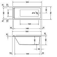 Duravit Starck Ванна прямоугольная 160x70 см, встраиваемая, акрил, цвет: белый 700333000000000