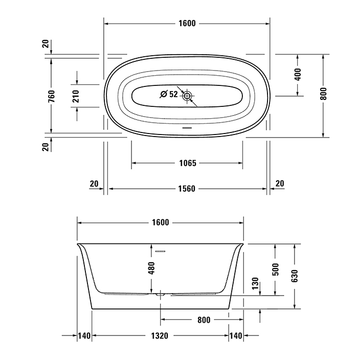 Duravit White Tulip Ванна акриловая 160х80хh63 см, отдельност., цвет: белый 700468000000000