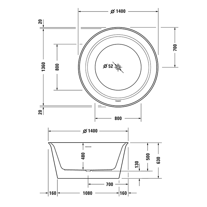 Duravit White Tulip Ванна акриловая 140хh63 см, отдельностоящая, цвет: белый 700470000000000
