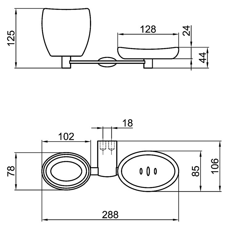 Webert Aria Мыльница и стакан, керамическая чаша, подвесная, цвет: хром AI501101015