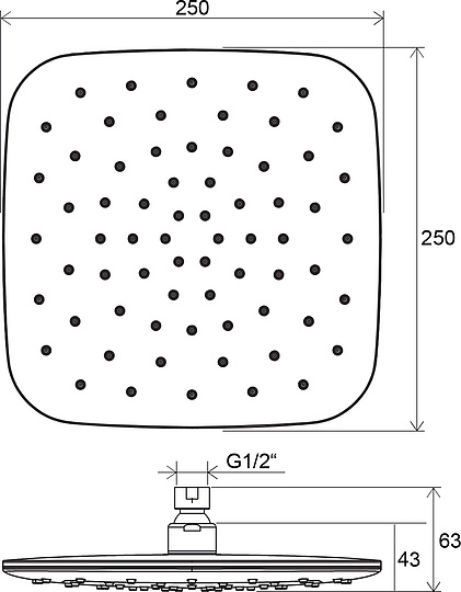 Верхний душ Ravak ABS 983.10 Верхний душ 25 см, 1 вид струи, без кронштейна, цвет: хром/белый X07P347