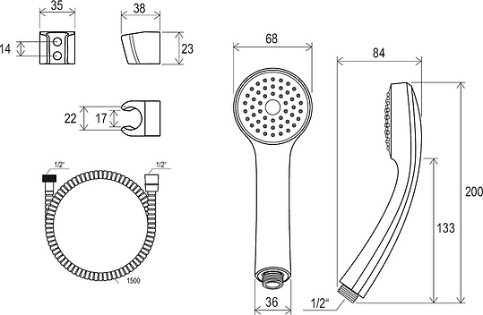 Ravak 901.00 Душевой гарнитур: душевая лейка 1 вид струи, держ. для душа, шланг 150 см, цвет: хром X07P005