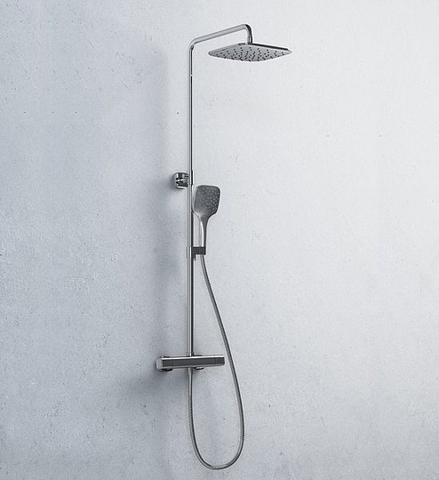 Ravak 10° Душевая стойка: термостат, ручной душ 3 вида струи, шланг, верхний душ, цвет: хром X070103