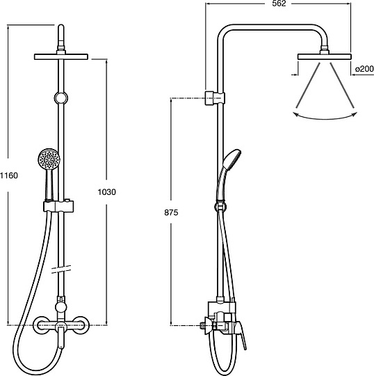Roca Victoria Душевая стойка: смеситель, ручной и верхний душ, шланг, цвет: хром глянцевый 5A9725C00