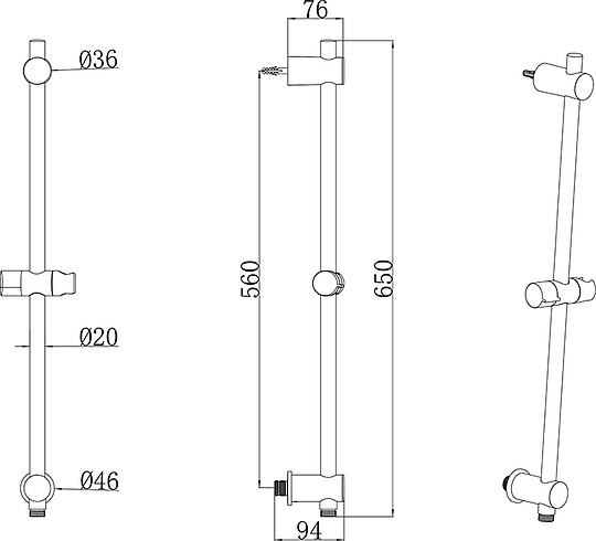 Ravak 975.00 Душевая штанга 65 см, с держателем для душа, цвет: хром X07P342