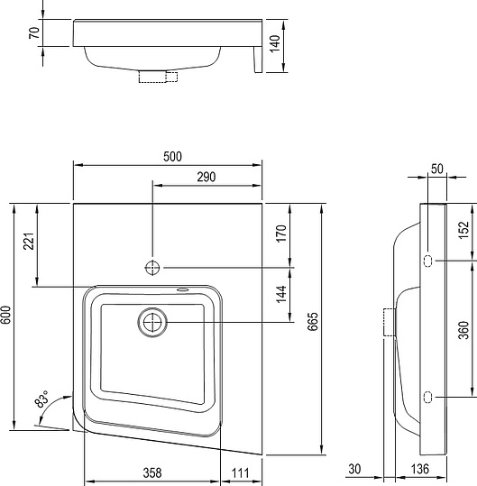 Ravak BeHappy II Раковина подвесная правая 66,5x50 см, с переливом, цвет: белый XJAP1100001