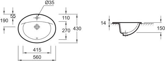Раковина Jacob Delafon Patio E4155 56 см E4155-00