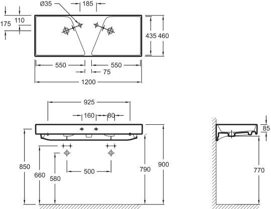 Раковина Jacob Delafon Rythmik EXM112-Z 120 см двойная EXM112-Z-00