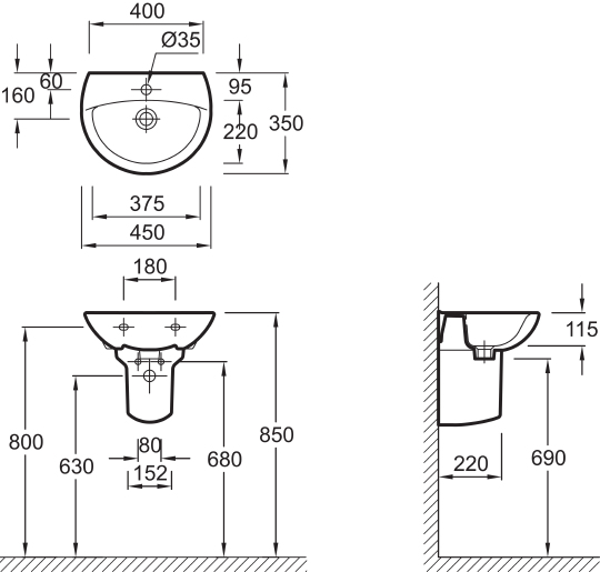 Рукомойник Jacob Delafon Patio E4152 45 см E4152-00