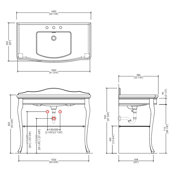 Devon&Devon Jacqueline Ceramic Консоль 109х58хh85,5/95,6 см, DEJACQ3FBICRFU