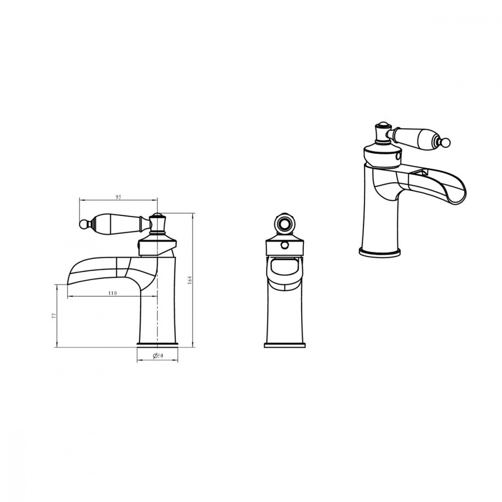 Boheme Vogue Смеситель для раковины без дк, длина излива 11 см, каскад, цвет: gold 211