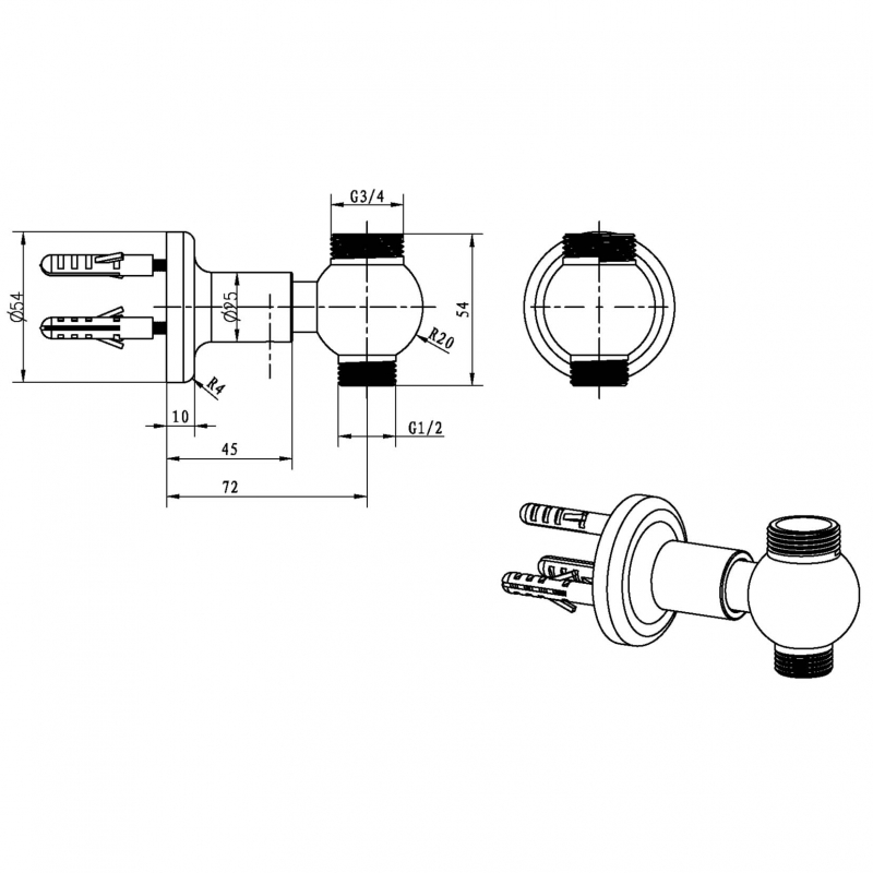 Boheme Brillante Шланговое подключение для душевой стойки, цвет: chrome 615