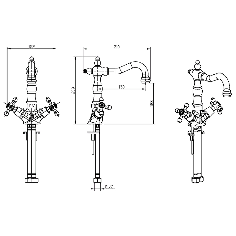 Boheme Camelia Смеситель для раковины без донного клапана, длина излива 15 см, цвет: chrome 272-Camelia
