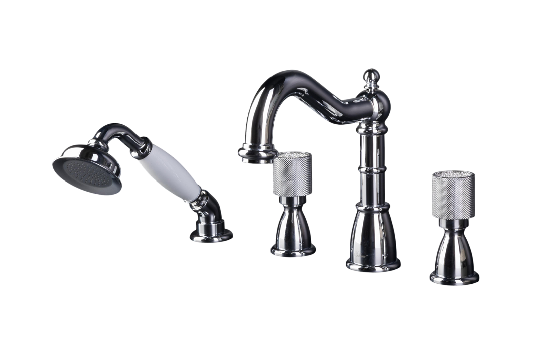 Boheme Royal Cristal Spirale Смеситель на борт ванны, на 4 отверстия, с ручным душем, цвет: chrome 396-Royal/CRST