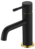 Boheme Uno Смеситель для раковины без донного клапана, длина излива 12 см, цвет: black/gold 461-BG
