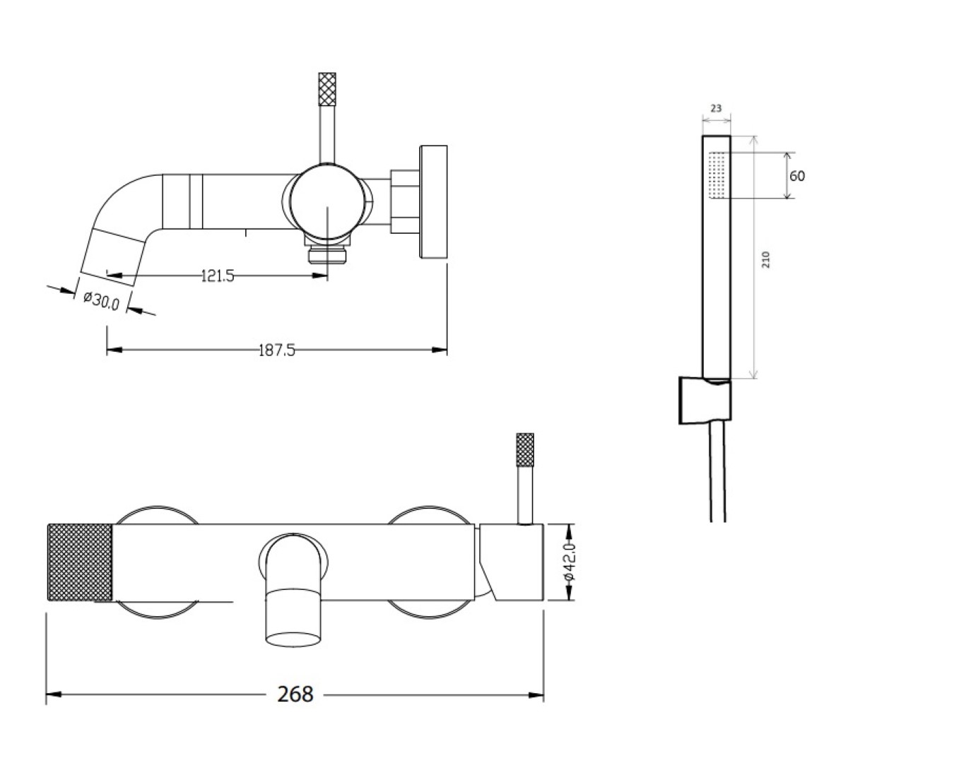 Boheme Uno Смеситель для ванны с душевым комплектом: ручной душ, излив 19 см, цвет: shine gun metall 463-SGM