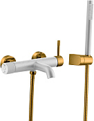 Boheme Uno Смеситель для ванны с душевым комплектом: ручной душ, шланг, излив 19 см, цвет:white/gold 463-WG