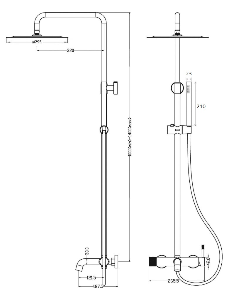 Boheme Uno Душевая стойка: смеситель, ручной душ, шланг, верхний душ 30 см, цвет: gun metall 468-GM