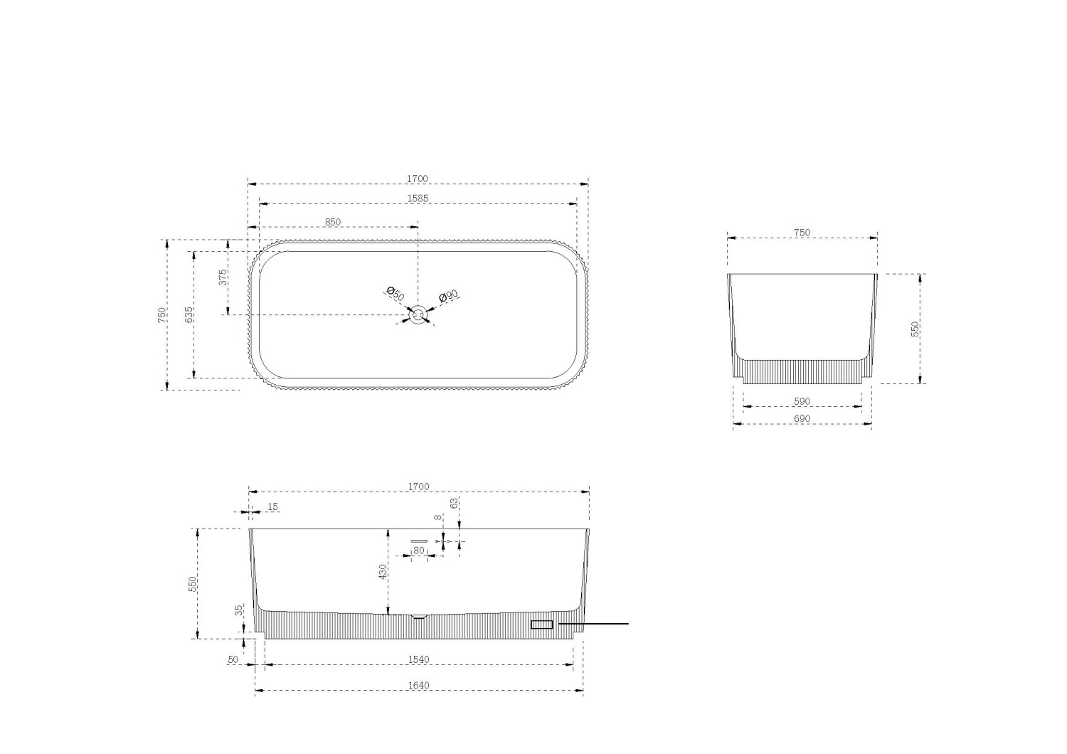NT Bagno Favoloso Ванна отдельностоящая 170х75хh55 см, цвет: белый матовый NT221