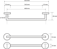 Bemeta Dark Полотенцедержатель подвесной 65,5x6,5 см, цвет: черный матовый 104204040