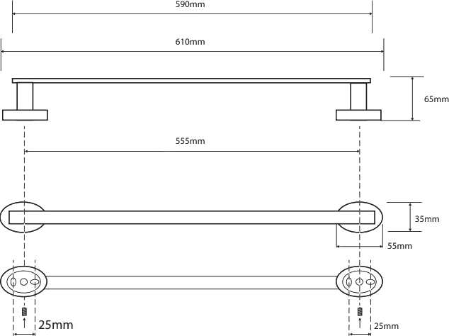 Bemeta Oval Полотенцедержатель подвесной 61x6,5 см, цвет: хром 118404041
