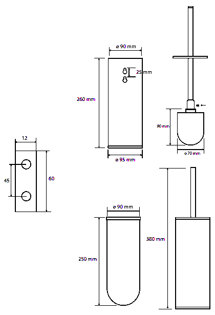 Bemeta Graphit Ершик для унитаза подвесной/напольный с латунной колбой, цвет: антрацит глянцевый 156313067