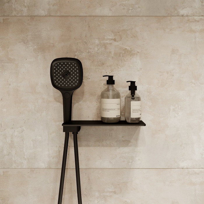 Iddis Slide Шланговое подключение с держателем для лейки и полкой, цвет: черный SLIAB00i62