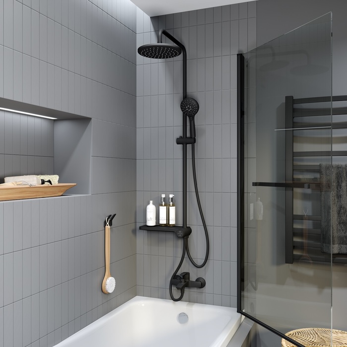 Iddis Ray Душевая стойка с верхним душем 30х36х115h см, цвет: черный RAYMS3Fi76