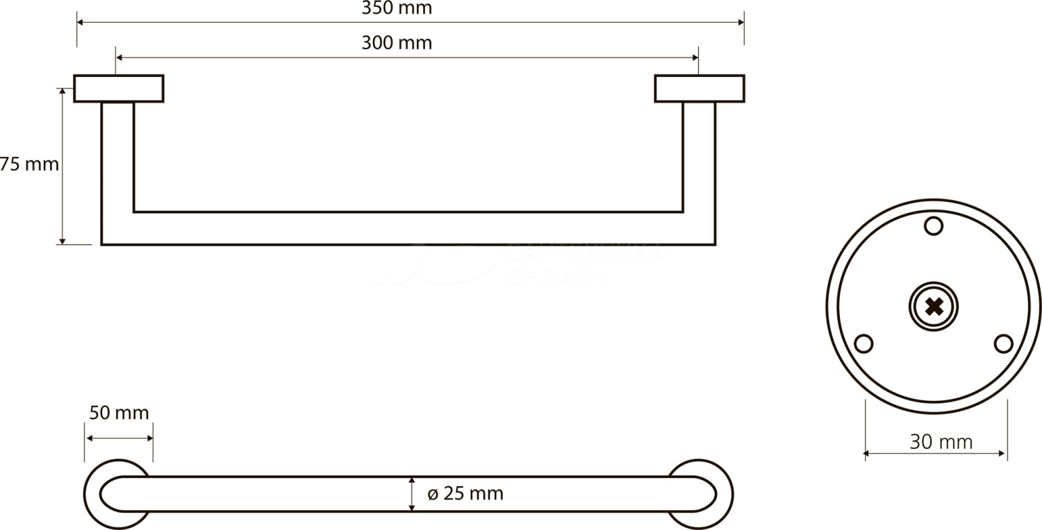 Bemeta Brilo Поручень прямой, 30 см подвесной, цвет: золото глянцевое 161307611