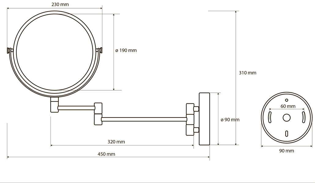 Bemeta Dark Косметическое зеркало, подвесное, 23 см, цвет: черный матовый 112201510