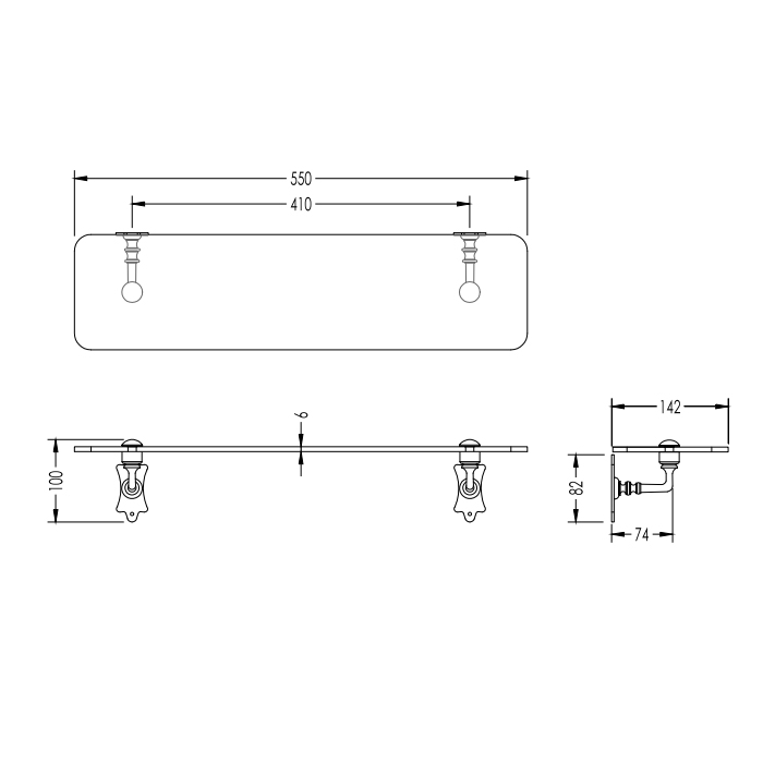 Devon&Devon Mayfair Полочка стеклянная, хром DD118CR